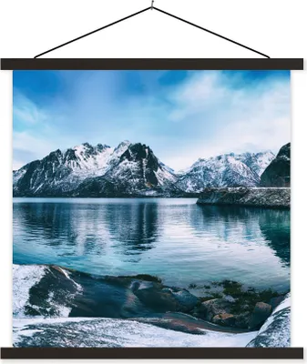 Produktbild von MuchoWow® Textilposter Winter - See - Berg - Schnee 60x60 cm mit schwarzem Rahmen - Posteraufhänger