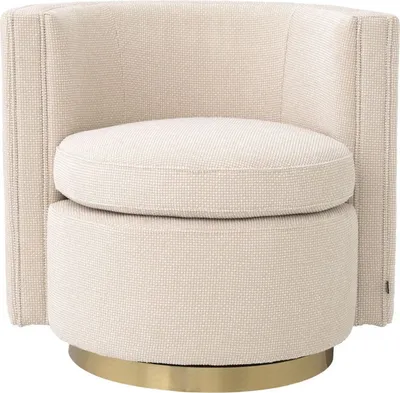 Produktbild von Casa Padrino Luxus Drehsessel Beige / Matt Gold 80 x 73 x H. 71,5 cm - Gepolsteter Wohnzimmer Sessel - Luxus Wohnzimmer Möbel