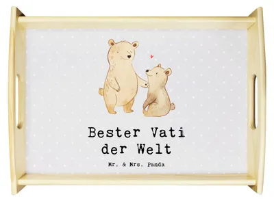 Produktbild von Mr. & Mrs. Panda sofatablett Bär Bester Vati der Welt - Grau Pastell - Geschenk, Familie, Dankeschön, Sofa Tablett, Geburtstag, holz, Deko, Serviertablett, Daddy, aus
