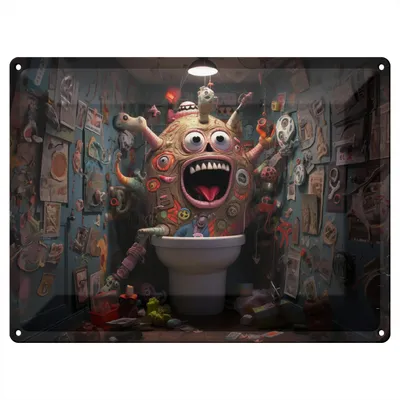 Produktbild von Wallario Blechschild Wandbild in : Brillante Farben, Größe 30 x 40 cm Motiv Kloalarm - Toilettentroll