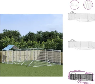 Immagine prodotto di vidaXL Cuccia per cani da esterno con tetto argentato 6x6x2,5m Acciaio zincato - Cucce e recinti per cani