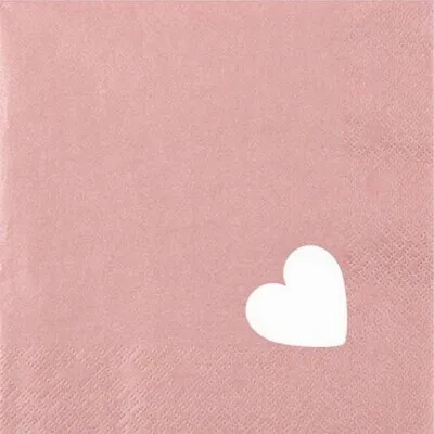 Produktbild von 20 Cocktailservietten Punched Heart Perl Effect antique rose - altrosa mit ausgestanztem Herz 25x25cm