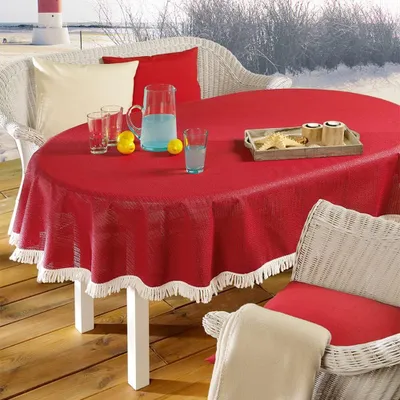 Immagine prodotto di Tovaglia da giardino EMHELLE tovaglia da giardino balcone terrazza 150 x 210 cm ovale, rosso