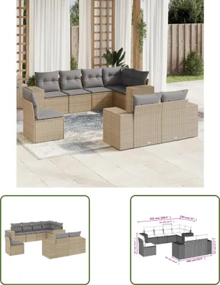 Produktbild von The Living Store 8-tlg. Garten-Sofagarnitur mit Kissen Beige Poly Rattan