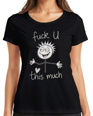 Produktbild von Fuck U This Much frech Strichmännchen Herz sarkastisch Geschenk Damen T-Shirt, Schwarz, M