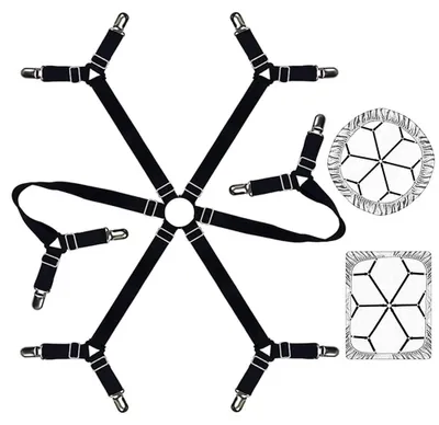 Produktbild von Elastische, verstellbare Spannbettlakenhalter für runde und quadratische Matratzen (schwarz)