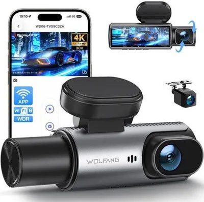 Productafbeelding van 4K dashcam voor en achter binnen 3-kanaals dashcam, autocamera dashcam met 3 "IPS, Super nachtzicht, lusopname, G-sensor, 170 groothoek, parkeerwacht, APP-bediening