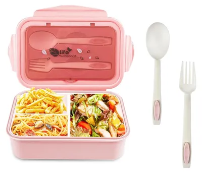 Lunchbox mit 3 Fächern, 1400 ml, BPA-frei, rosa