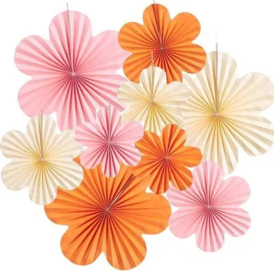 Produktbild von Famanu Set dekorative Papierfächer - 9 Stück in Rosa und Orange
