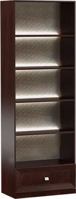 Produktbild von Casa Padrino Luxus Regalschrank Dunkelbraun / Silber 70,4 x 44,2 x H. 225,6 cm - Beleuchteter Büroschrank mit Schublade