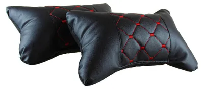 Image de Lot de 2 coussins universels pour voiture, noirs avec une couture rouge