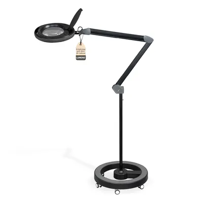 Produktbild von Lumeno LED Lupenleuchte Serie 851X mit 152mm Echtglaslinse, dimmbar, Schwarz, Größe: 3 mit Rollstativ