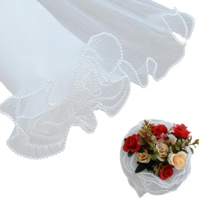 Produktbild von 4.37 Yard Blumenstrauß Geschenkpapier,Blume Wrapping Mesh Garn,DIY Blumenstrauß Geschenkverpackung Papier,Perlen Falten Gewellt Bouquet Wrapping Mesh für Hochzeit,Geburtstag (Weiß)