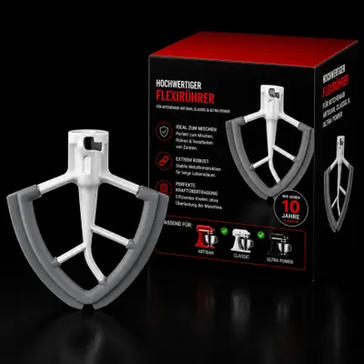 Image de Fouet flexible compatible avec les robots de cuisine KitchenAid 4,3 L / 4,7 L / 4,8 L – Fouet plat 5KFE5T à 2 bords en silicone – Double fouet flexible pour Artisan,