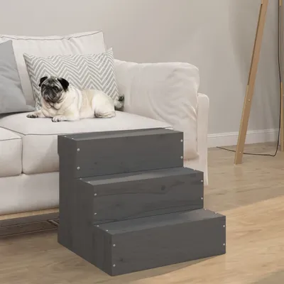 Produktbild von Cloris DesignMöbel Sonstiges Hundezubehör - Grau Haustiertreppe Grau 40x37,5x35cm Massivholz Kiefer Schlichtes9066446