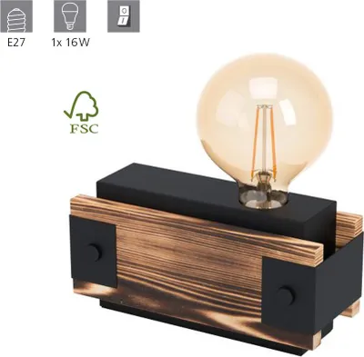 Obrázek produktu pro EGLO Layham, Černá, Hnědá, Ocel, Dřevo, Ložnice, Obývací pokoj, IP20, II, E27