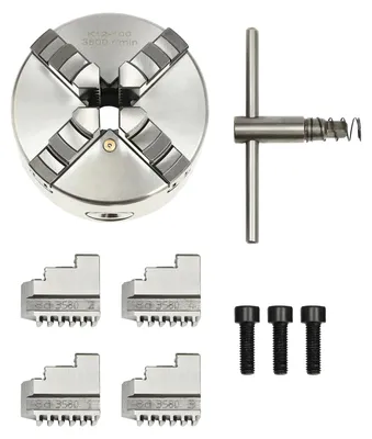 Obrázek produktu pro Čtyřčelistové upínací čelisti – Manuální upínací čelisti se samocentrováním – Ø 100 mm – Upínací rozsah 30–90 mm – Litina a ocel – Pro miniaturní soustruh na dřevo