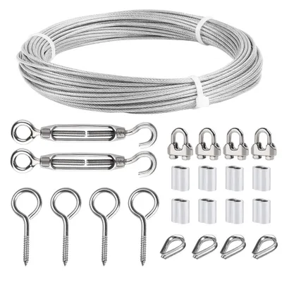 Produktbild von 5M 3mm Drahtseil Edelstahl Stahlseil Spanndraht Seilspanngarnitur Rankhilfe Set