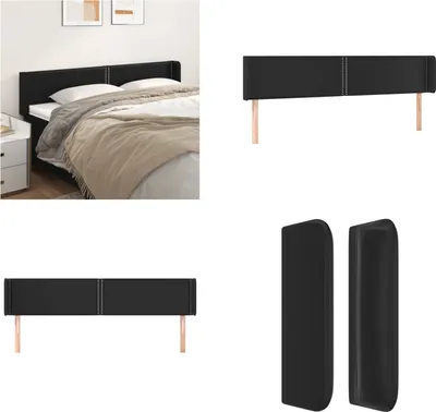 Image de vidaXL Tête de lit avec oreilles Noir 203x16x78/88 cm Similicuir - Tête de lit - Têtes de lit - Tête de lit