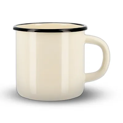 Produktbild von Kuketo | Emaille-Becher 1 l – Turistische Tasse – Kleiner Topf – Für Gas – Induktion – Outdoor – Robust – Langlebig – Cremefarben mit Schwarzem Rand