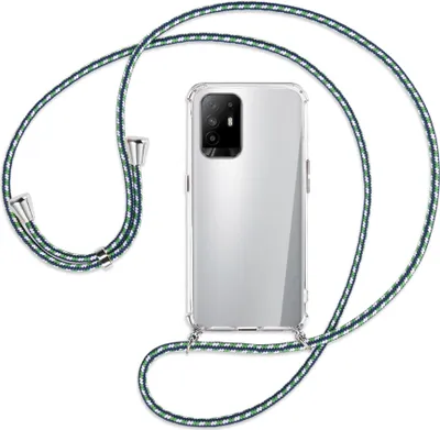 Produktbild von Handykette Backcover-Schutzhülle mit Band (Metall silberfarben) für Oppo A94 5G / F19 Pro+ 5G - grün/blau/weiß