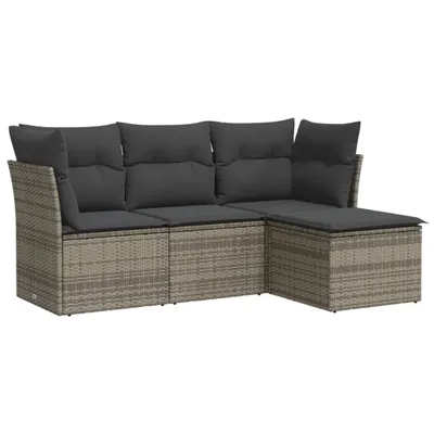 Produktbild von vidaXL 4-tlg. Garten-Sofagarnitur mit Kissen Grau Poly Rattan