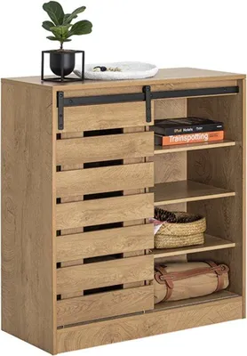 Image de Armoire avec tiroirs et portes coulissantes - Boîte de rangement - 8 pieds - Polyvalente - MDF - 80x89x35 cm