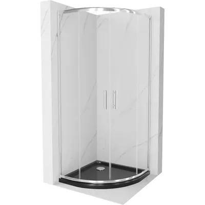Image de Mexen Rio paroi de douche semi-circulaire 80 x 80 cm, Transparent, Chrome + receveur de douche Flat, Noir - 863-080-080-01-00-4170