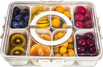 Produktbild von Geteilte Servierschale mit Griff, 8 Fächer Snack-Box