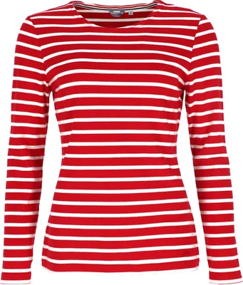 Produktbild von modAS Damen Shirt Streifenshirt 1/1-Arm - Ringelshirt Langarmshirt Damen Gestreift - Longsleeve Shirt mit Streifen aus Baumwolle in Rot/Weiß Größe 48