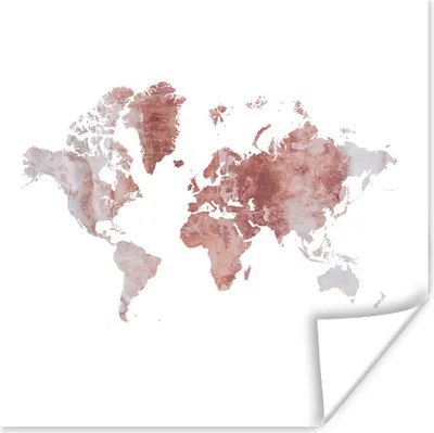 Produktbild von MuchoWow® Poster Weltkarte - Rot - Grau 30x30 cm - Wandposter - Printing