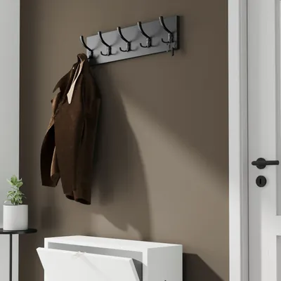 Obrázek produktu pro AKKE Anthrazit Garderobenleiste horizontální SCHWARZE háčky ŠxV: 70x15 cm