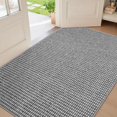 Immagine prodotto di Tappetino interno, 90 x 150 cm, grigio e bianco, lavabile, antiscivolo, ideale per raccogliere lo sporco