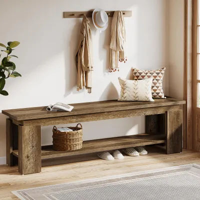 Produktbild von Tribesigns 160cm Schuhbank mit Sitzfläche, Garderobenbank Holz mit Ablagefach, Sitzbank mit Stauraum, Bauernhaus Eingangsbank, Landhaus Bettbank