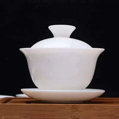 Produktbild von Gaiwan Teetasse aus Porzellan, Kung-Fu-Teeservice, weiß glasiert, für Zuhause und Büro, 100 ml