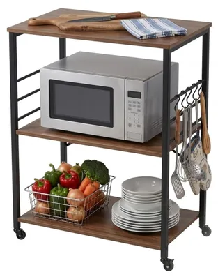 Produktbild von Küchenwagen Küchenrollwagen Rollwagen - 3 Ebenen - Holzoptik und Schwarz - 89 x 60 x 40 cm - 6 S-Haken