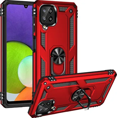 Produktbild von Mobigear Armor Ring  Samsung Galaxy A22 4G Hülle Hardcase Backcover Stoßfest mit Ringhalter - Rot