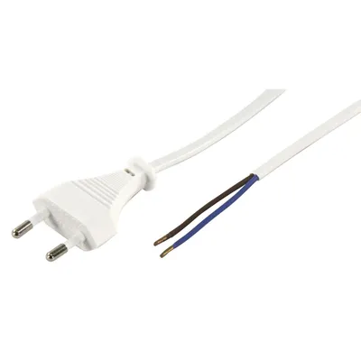 Produktbild von Euro-Netzkabel McPower mit blanken Enden Länge 5,0m 2x0,75 mm² weiß