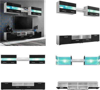 Produktbild von vidaXL TV Wohnwand Set 5 tlg. LED Leuchten Hochglanz Schwarz - Wohnwand - Wohnwände - TV-Schrank - TV-Schränke
