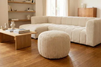 Produktbild von Boho L Sitzpouf Beige – Moderner Hocker, Leichte Konstruktion & Stilvolles Design