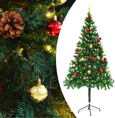Image de The Living Store Arbre de Noël artificiel avec boules et LED Vert 180 cm