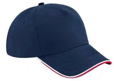 Produktbild von Beechfield Uni Authentic 5 Panel Baseballkappe Für Erwachsene FK244 (Einheitsgröße) (Navy/Rot/Weiß)