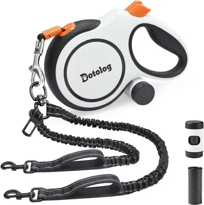 Obrázok produktu pre Navíjacia vodítko pre psov 8 m, pre stredné psy, bungee lany, s bezpečnostnou sponou, biela