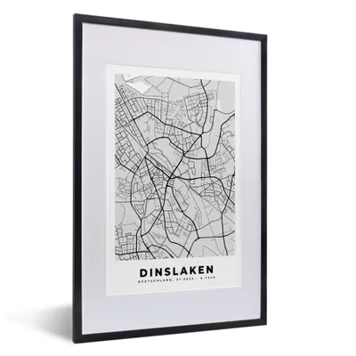 Produktbild von MuchoWow® Gerahmtes Poster Karte - Dinslaken - Deutschland - Karte 40x60 cm - Poster mit Schwarzem Bilderrahmen Wandposter Rahmen Foto Bilder - Poster in Rahmen