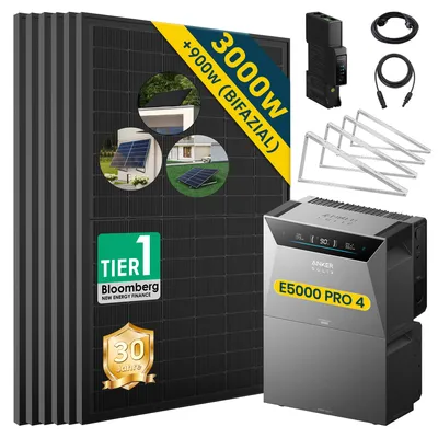 Produktbild von ALLDREI Balkonkraftwerke mit Speicher Anker Solix Solarbank 4 E5000 Pro & BP5000x1,Komplettset mit 6x500W Bifazialer Solarpanel & Smart Meter Gen 2