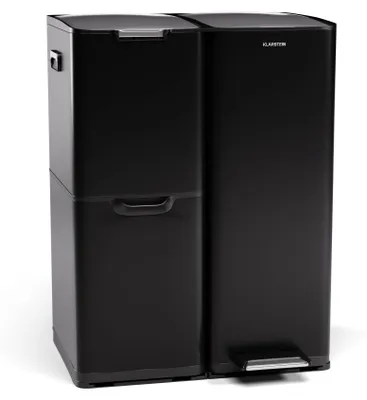 Obrázok produktu pre Klarstein Tiyo 3-v-1 odpadkový kôš – 60 l kuchynský kôš na odpadky s pedálmi a vekom so zatváraním Soft-Close, kryt z nehrdzavejúcej ocele, odnímateľné koše, nálepky s popisom