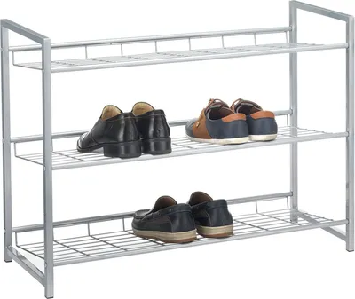 Produktbild von Schuhregal SYSTEM Schuhständer Schuhablage mit 3 Fächern für ca. 12 Paar Schuhe, 81 cm breit, Metall silber lackiert