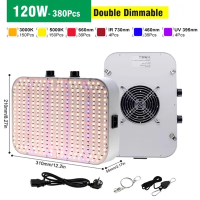 Immagine prodotto di Lampada LED per piante - 120W - Luce per piante a spettro completo - Con ventola integrata - Dimmerabile - Adatta per idroponica, serre, coltivazione di piantine e fioritura - 220V