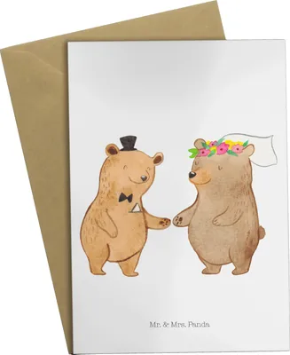 Produktbild von Mr. & Mrs. Panda Grußkarte Bären Heirat - Weiß - Geschenk, Hochzeitsgeschenk, Einladungskarte, Geschenk zur Hochzeit, Verlobungsgeschenk, Hochzeitskarte, Ansichtskarten