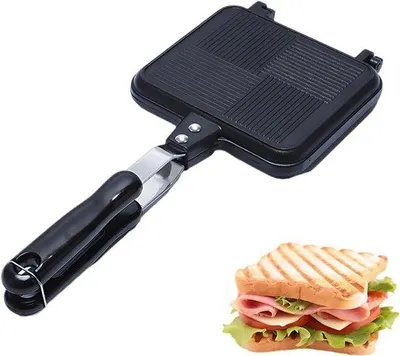Imagen del producto de Plancha de doble pared – Tostadora para sándwiches – Con asa, antiadherente – Para uso en interiores y exteriores – Para estufas y para acampar